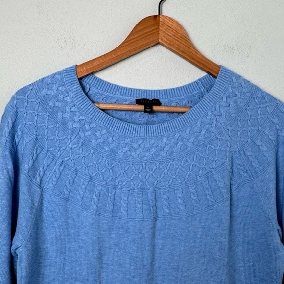 NWT Talbots Cable-Yoke Cotton/Cashmere Blend Sweater in Light Blue‎ Size Large - Picture 4 of 8